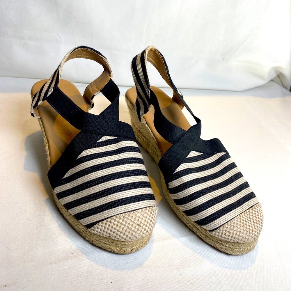 Women’s Espadrilles Wedge Platform stripes Ankle strap Spring Summer Size 8.0